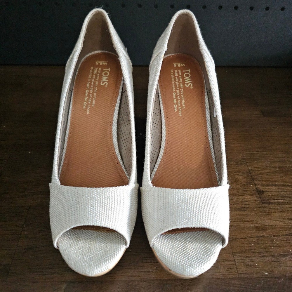 TOMS Stella Wedge Heels Womens 8.5 Natural Yarn Dye Peep Toe Cork